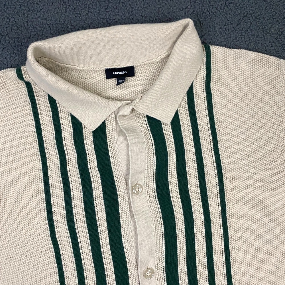 Express Shirt Mens XL Beige‎ Knit Button Up Sweater Resort Cabana Preppy